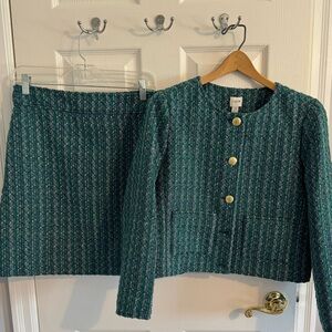 J. Crew Green & Blue Tweed Blazer and Skirt Set